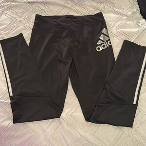Adidas black & gray stripe leggings boys 14-16